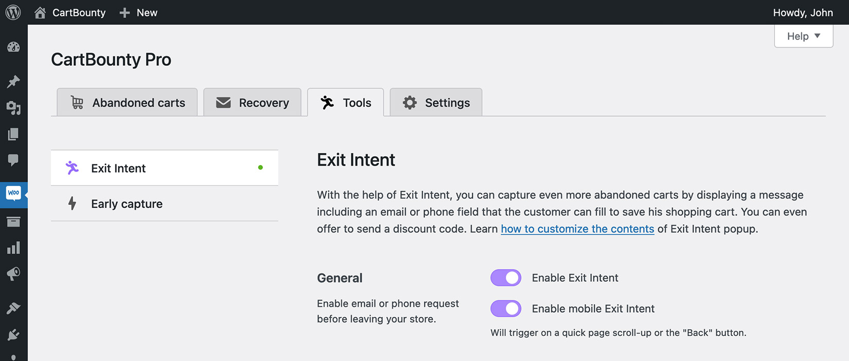 How to enable Exit Intent popup