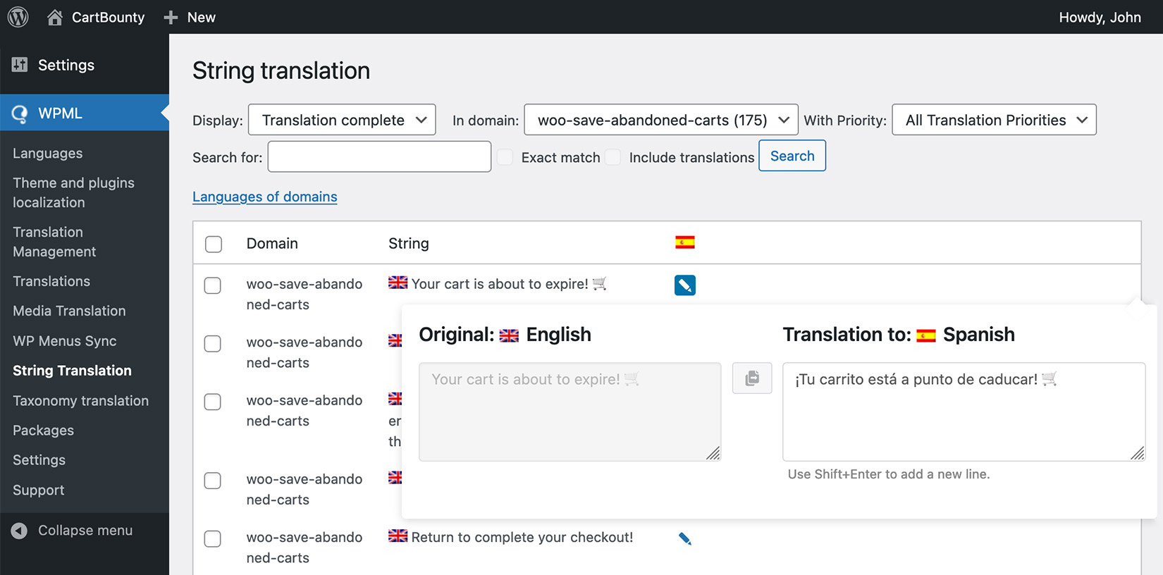 Translation management in WPML