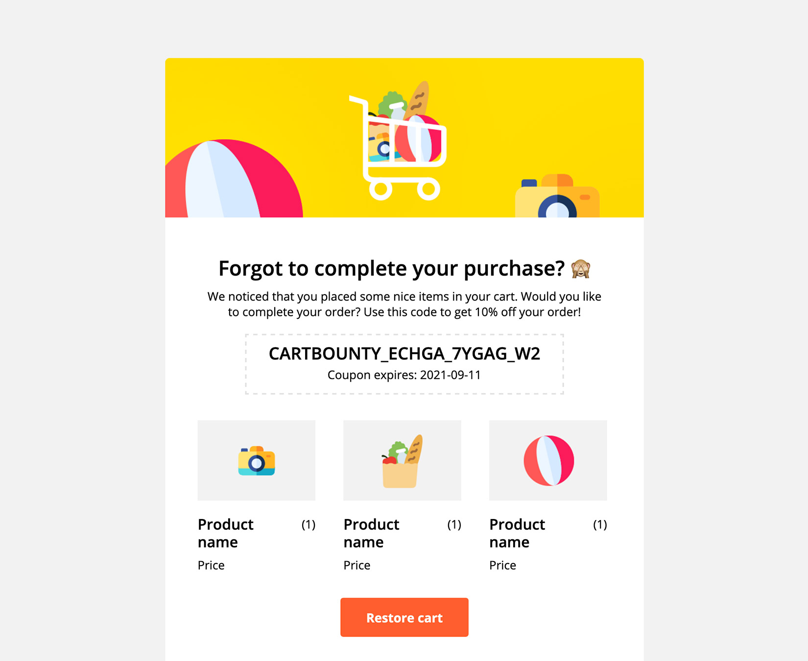 Preview of a generated coupon code inside an abandoned cart reminder email Preview of a generated coupon code inside an abandoned cart reminder email