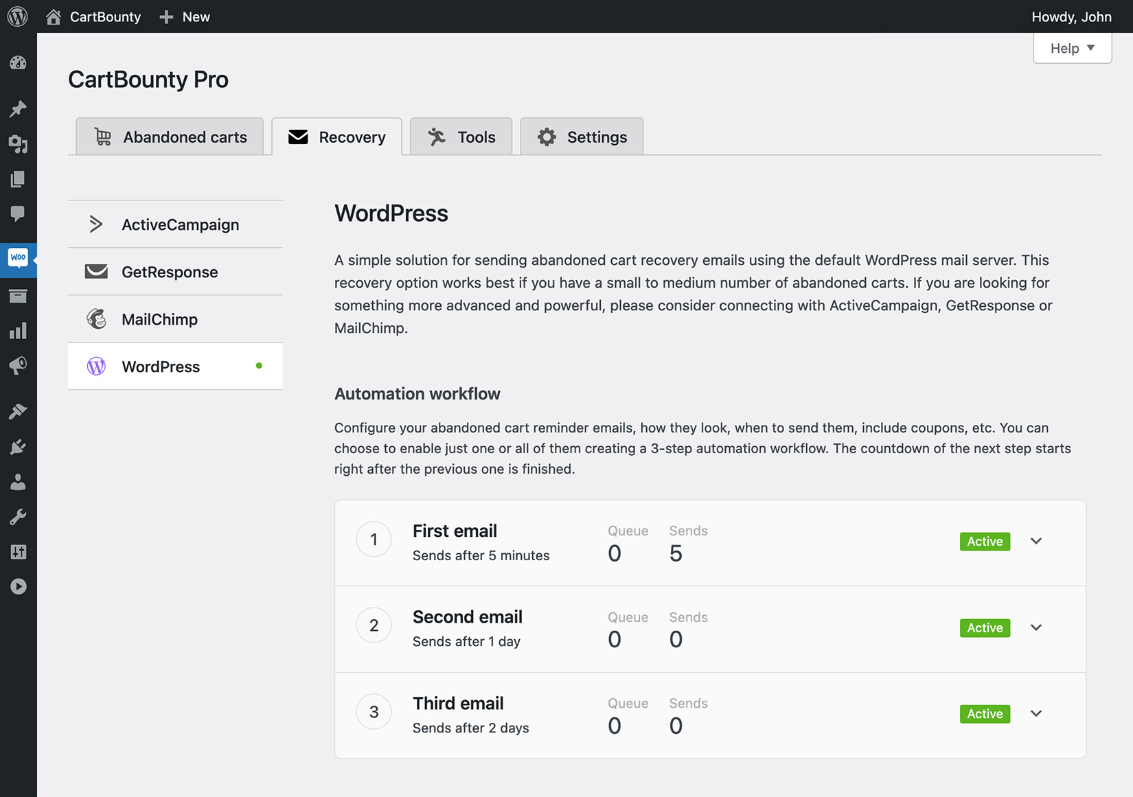 3-step automation workflow enabled using WordPress abandoned cart recovery 3-step automation workflow enabled using WordPress abandoned cart recovery
