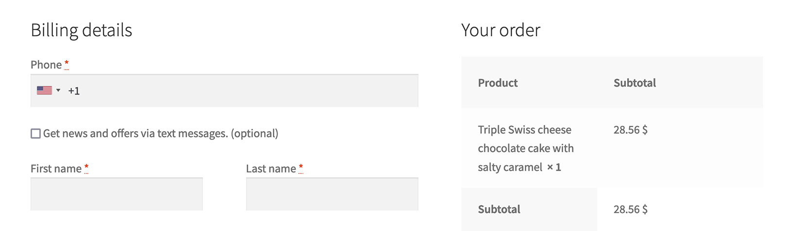 WooCommerce checkout form after enabling phone number consent