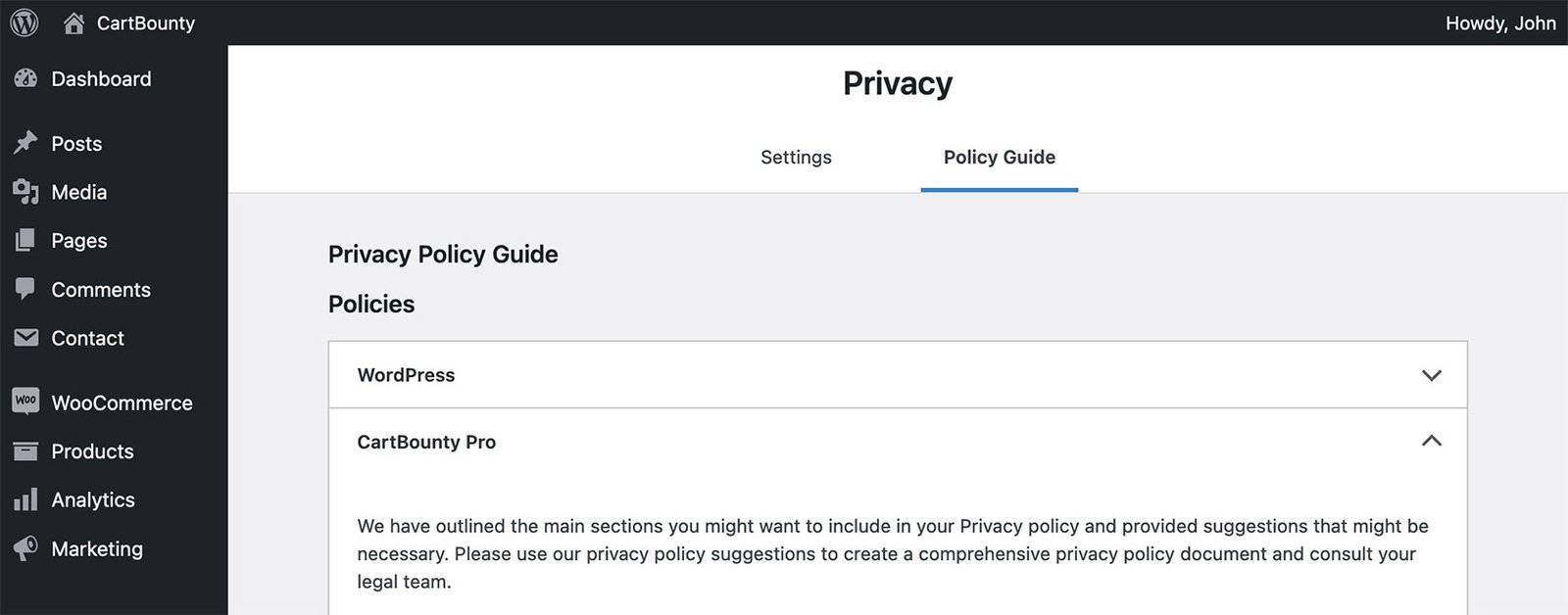 WordPress privacy policy guide