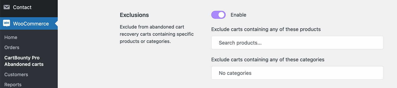 Abandoned cart exclusions