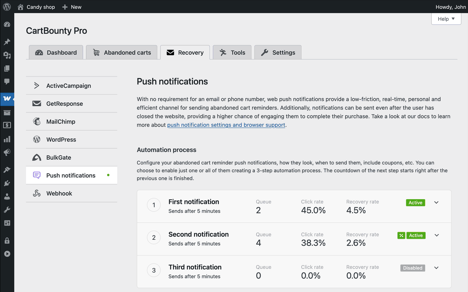 Preview of a 2-step push notification abandoned cart recovery automation Preview of a 2-step push notification abandoned cart recovery automation