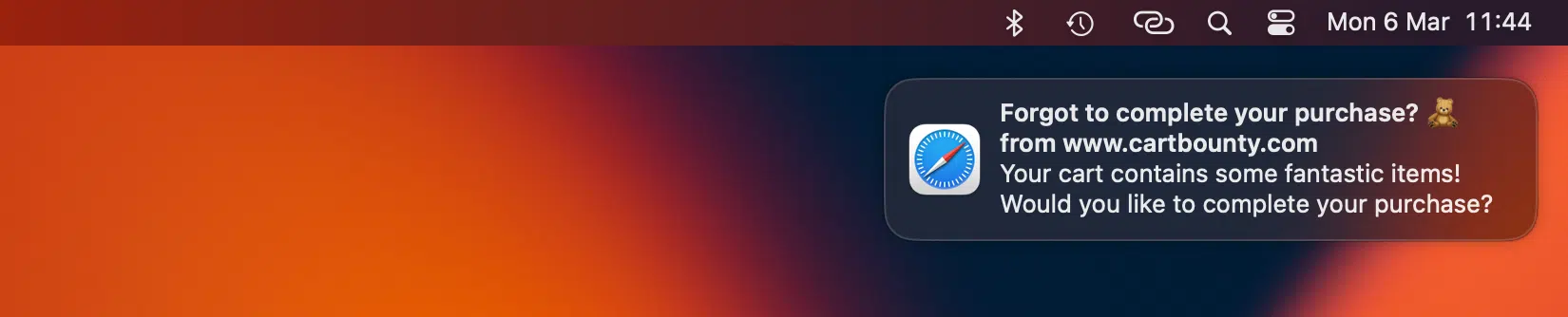 Push notification example from Safari in MacOS Push notification example from Safari in MacOS