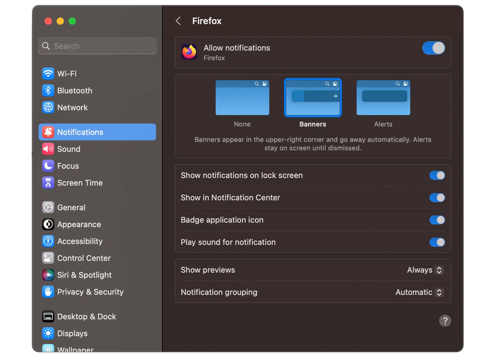 Push notification settings for Firefox in MacOS Push notification settings for Firefox in MacOS