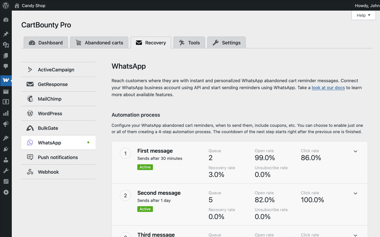 Multi-step automation process enabled using WhatsApp abandoned cart recovery Multi-step automation process enabled using WhatsApp abandoned cart recovery
