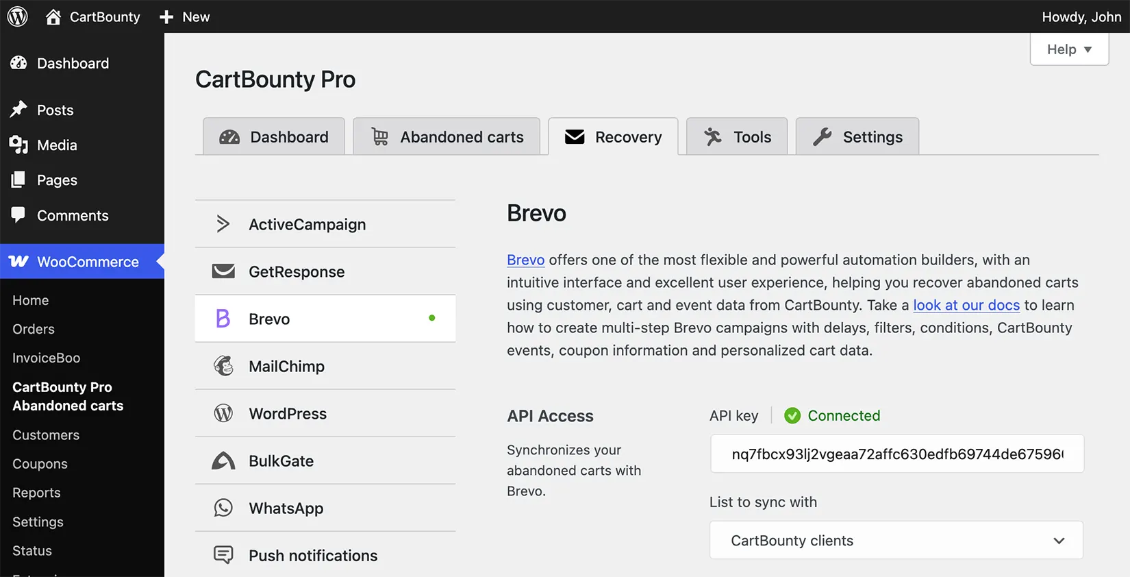Brevo abandoned cart integration enabled Brevo abandoned cart automation integration with CartBounty